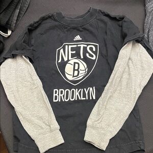 Adidas Black and Gray Brooklyn Nets Long Sleeve Tee